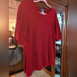 Sag Harbor Short Sleeve Tee Red Cable Knit Sweater Women's Large Shirt Blouse
